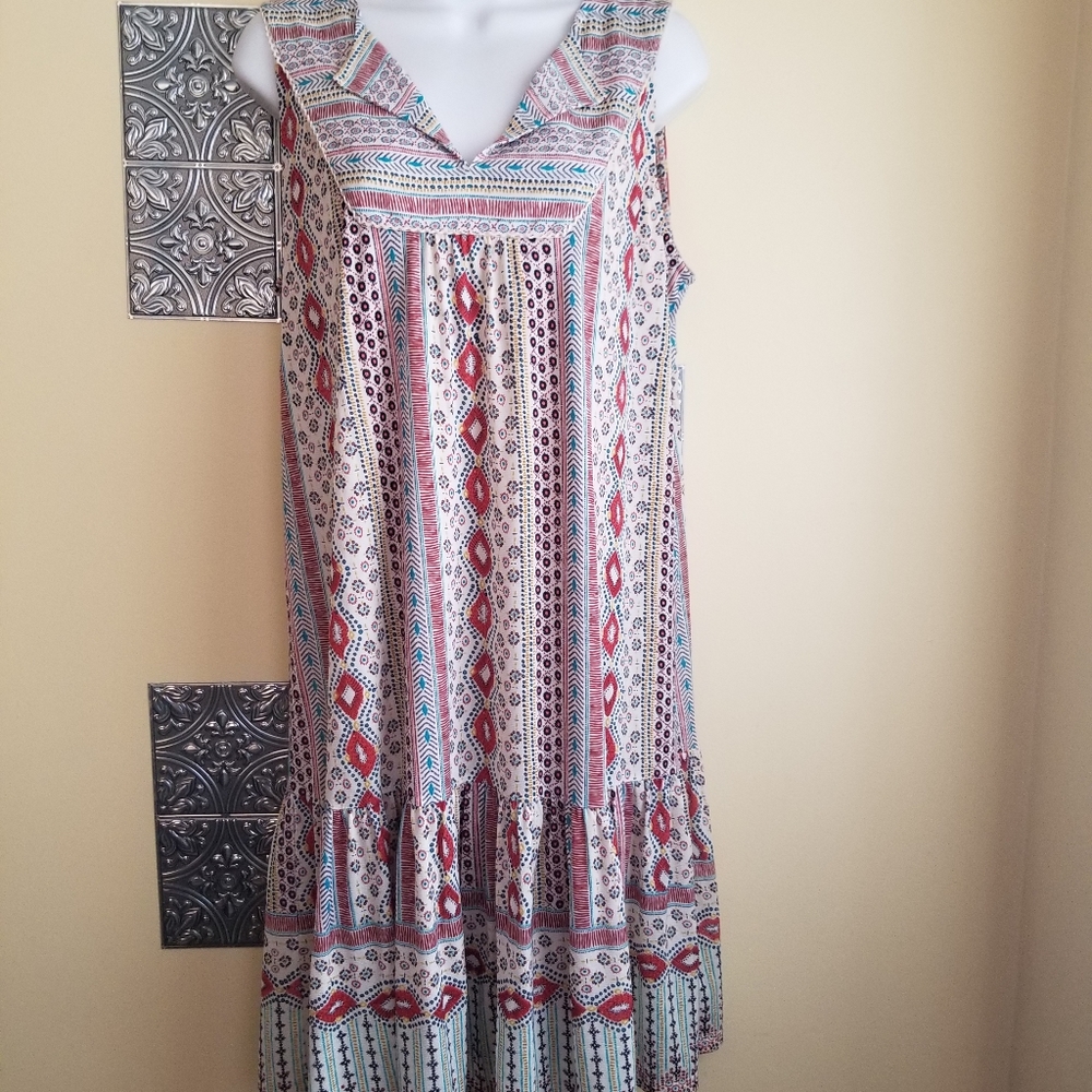 Style & Co Ruffled Hem Boho Style Pullover Dress Sz M